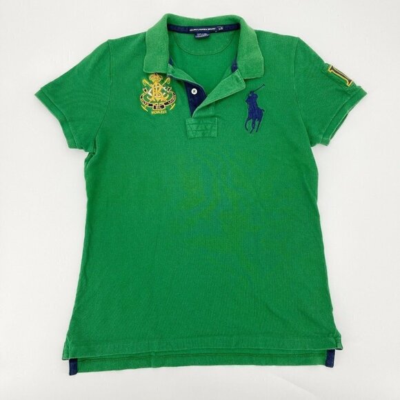 Ralph Lauren Sport Green Polo Shirt Large Embroidered Pony Crest Logos - Picture 1 of 6